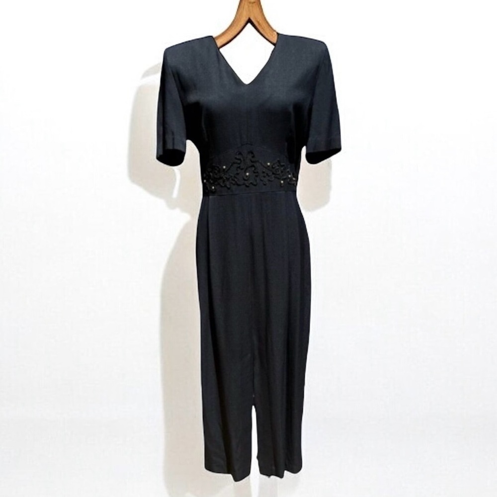 NEW (w/tag) VINTAGE Black Julian Taylor Big Shoulder Midi Dress 14